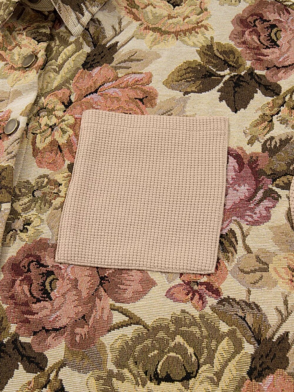 Floral Waffle Knit Patchwork Chest Pockets Buttoned Jacket - Picture 12 of 13